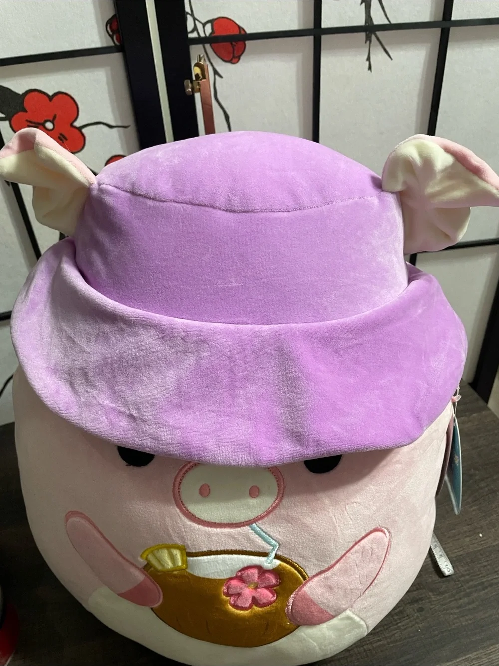 Squishmallows Pink Pig with Lavender Bucket Hat